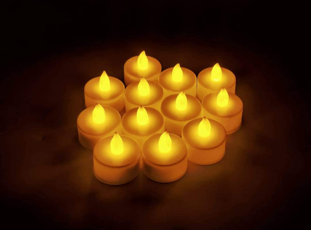 Flameless LED Tealight Candles 12 Pcs - White Smokeless Plastic Decorative Candle, Battery-Operated Safe Long-Lasting for Home, Weddings, Parties, Festivals & Creating Warm Romantic Ambience