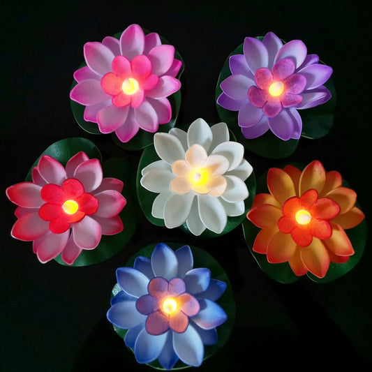 Pack of 6 Lotus Candle LED Tea Light Candle Water Sensor Floating Lotus Smokeless Flameless Lotus Flower Light for Festival Decoration (Multicolor)